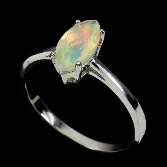 Opal Ring, Simple Solitaire Ring, Birthstone Dainty Ring, Gemstone Promise Ring - Picture 2 of 4